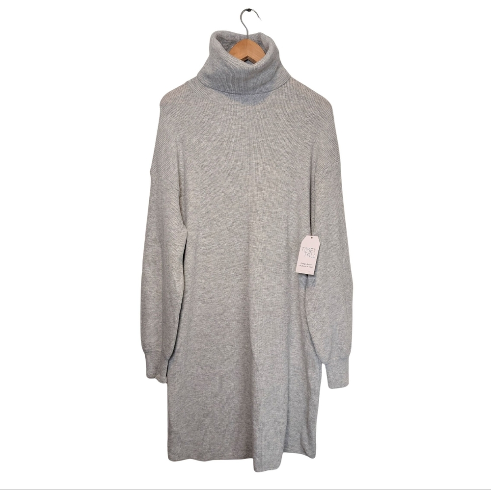NWT Sweater dress Large Time & Tru Gray ribbed-knit long-sleeve turtleneck